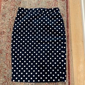 J Crew navy and white polka dot pencil skirt